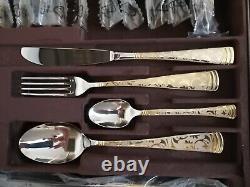 Cameo Royale Giorinox Stainless Steel 24K Gold Plated Cutlery Set In Wooden Box