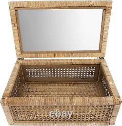 Cane and Rattan Display Boxes with Glass Lid, Set of 2