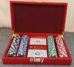 Cesars Wooden Box Poker Set, 200 Chips, 5 Dice And 2 Decks Of Cards