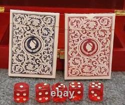 Cesars Wooden Box Poker Set, 200 Chips, 5 Dice And 2 Decks Of Cards