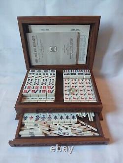 Charles E Tuttle Mah Jong Set in Two Drawer Wooden Box 144 Tiles Mahjong Jongg