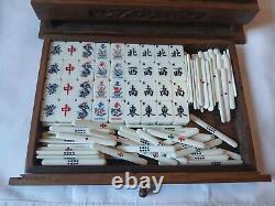 Charles E Tuttle Mah Jong Set in Two Drawer Wooden Box 144 Tiles Mahjong Jongg