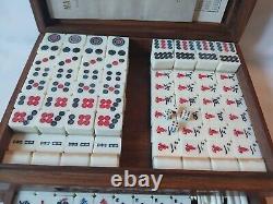 Charles E Tuttle Mah Jong Set in Two Drawer Wooden Box 144 Tiles Mahjong Jongg