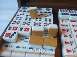 Charles E Tuttle Mah Jong Set in Two Drawer Wooden Box 144 Tiles Mahjong Jongg