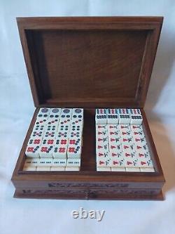 Charles E Tuttle Mah Jong Set in Two Drawer Wooden Box 144 Tiles Mahjong Jongg