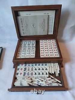 Charles E Tuttle Mah Jong Set in Two Drawer Wooden Box 144 Tiles Mahjong Jongg