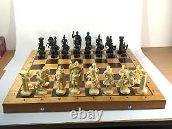 Chess Set Large Tall Vintage Soviet USSR Roman Legionnaires Wooden Box 70s