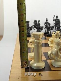 Chess Set Large Tall Vintage Soviet USSR Roman Legionnaires Wooden Box 70s