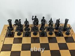 Chess Set Large Tall Vintage Soviet USSR Roman Legionnaires Wooden Box 70s