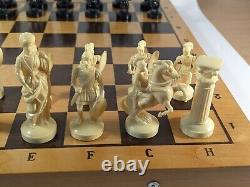 Chess Set Large Tall Vintage Soviet USSR Roman Legionnaires Wooden Box 70s