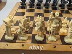 Chess Set Large Tall Vintage Soviet USSR Roman Legionnaires Wooden Box 70s