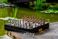 Chess Set Luxury Classic Metal Bronze Silver Special Wooden Marble Chess Box 14