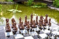 Chess Set Luxury Classic Metal Bronze Silver Special Wooden Marble Chess Box 14