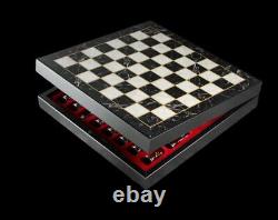 Chess Set Marble Patterned Wooden Box Zamak Stones With Storage Boxed 36x36 cm