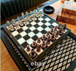 Chess Set Metal Classic Zamak Stones and Wooden Marble Boxed Chess Board 30 cm