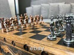 Chess Set Wooden Puzzle Box Chess Board with Zamak Chess Pieces 20x20x12cm