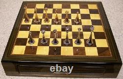 Chess Set with Wood Board & Ebony Storage Box Solid metal Pieces 2 5/8 Kings NEW