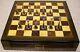 Chess Set With Wood Board & Ebony Storage Box Solid Metal Pieces 2 5/8 Kings New