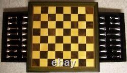 Chess Set with Wood Board & Ebony Storage Box Solid metal Pieces 2 5/8 Kings NEW