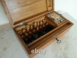 Chess set. Square board with pieces and wooden box. Early XIX century. EXC+