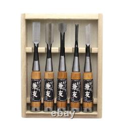 Chisel Nomi 5-piece Set Kaneyu Red Oak Handle in Wooden Box Japanese Nomi New