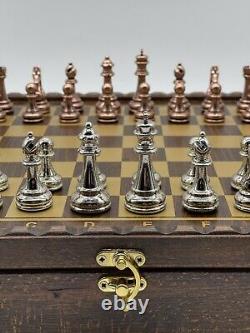 Clasic Metal Chess Pieces Boxed Solid Wooden Chess Set, Boxed Wooden Chess Set