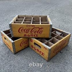 Coca-Cola Wooden Box Antique Case Set of 3 Delivery Yellow Vintage From Japan