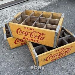 Coca-Cola Wooden Box Antique Case Set of 3 Delivery Yellow Vintage From Japan