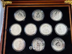 Complete Set 2oz Queens Beast X 11 Silver Coins 999 Wooden Presentation Box