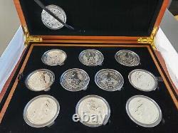 Complete Set 2oz Queens Beast X 11 Silver Coins 999 Wooden Presentation Box