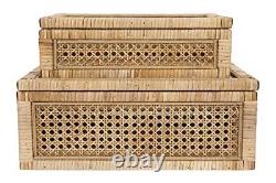 Creative Co-Op Cane and Rattan Display Boxes with Glass Lid Set of 2