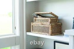 Creative Co-Op Cane and Rattan Display Boxes with Glass Lid Set of 2