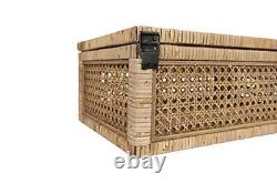 Creative Co-Op Cane and Rattan Display Boxes with Glass Lid Set of 2