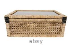 Creative Co-Op Cane and Rattan Display Boxes with Glass Lid Set of 2