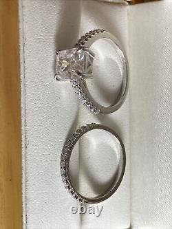 D'Joy Diamond And Silver Engagement & Wedding Ring Set In Wooden Box Size O