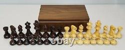 DRUEKE Wooden Weighted Chess Men Set 32 Pieces & Wood Box, 4-3/8 Tall King