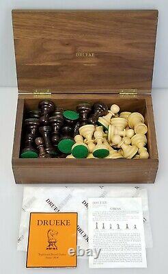 DRUEKE Wooden Weighted Chess Men Set 32 Pieces & Wood Box, 4-3/8 Tall King