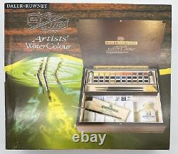 Daler Rowney Artists Watercolour Set 30 Half Pans In Large Wooden Storage Box