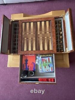 Decorative Chess/Draughts/Backgammon set in veneered wooden box