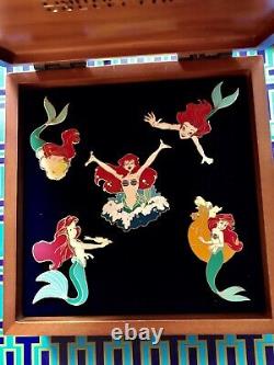 Disney Princess Ariel Seahorse Flounder Little Mermaid Wooden Boxed LE Pin Set
