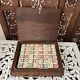 Domino Set In Stunning Custom Handcrafted Wooden Box Vintage Woodwork Tile Game