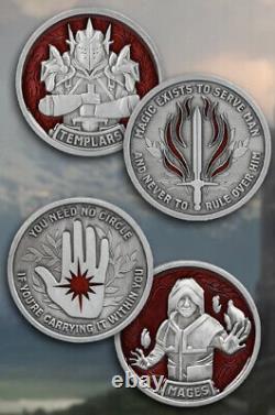 Dragon Age Mage Templar War Coin Set Metal Zinc Alloy 2 coins Wooden Box Figure