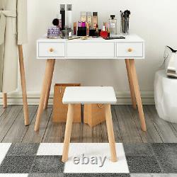 Dressing Table Stool Set with Large Mirror 2 Large Drawers Storage Box Makeup Desk