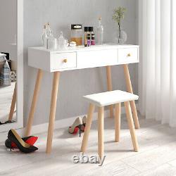 Dressing Table Stool Set with Large Mirror 2 Large Drawers Storage Box Makeup Desk