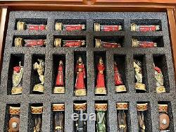 ENGLAND VS SCOTLAND Handpainted Chess Set with Wooden Chessboard & Box. MC 84414