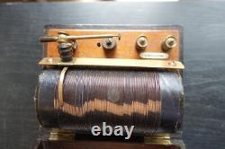 Early 1920's Cat's Whisker Crystal Receiver Set In Beautiful Inlaid Wooden Box