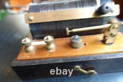 Early 1920's Cat's Whisker Crystal Receiver Set In Beautiful Inlaid Wooden Box