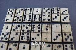 Ebony &Bone Dominoes Complete set of 28 Tiles Wooden Box Circa Late 1800s