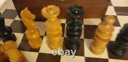 Exceptionally Large, Old, Wooden Chess Set and Box