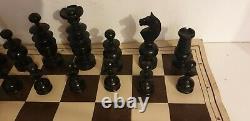 Exceptionally Large, Old, Wooden Chess Set and Box